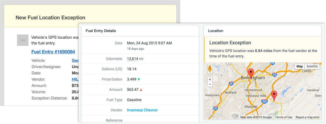 fuelcard gps location exception