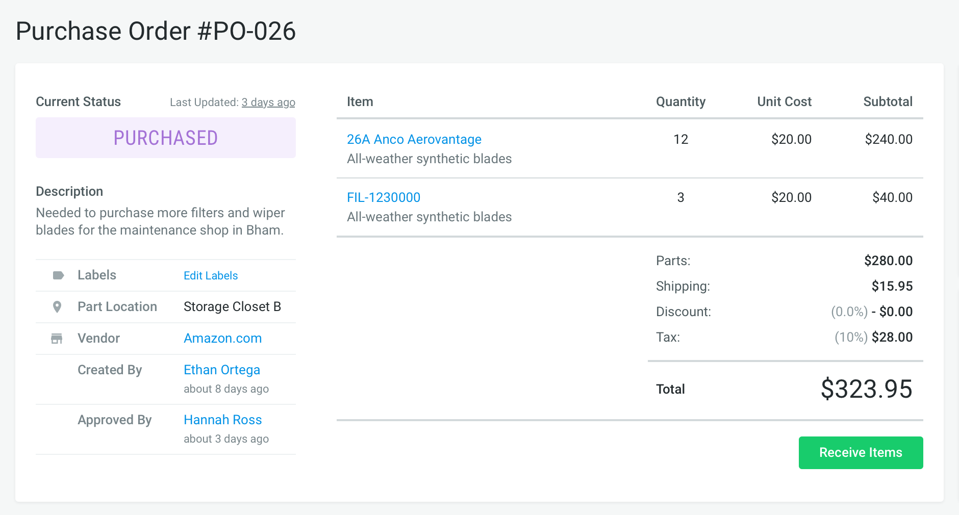 electronic purchase order system for fleets